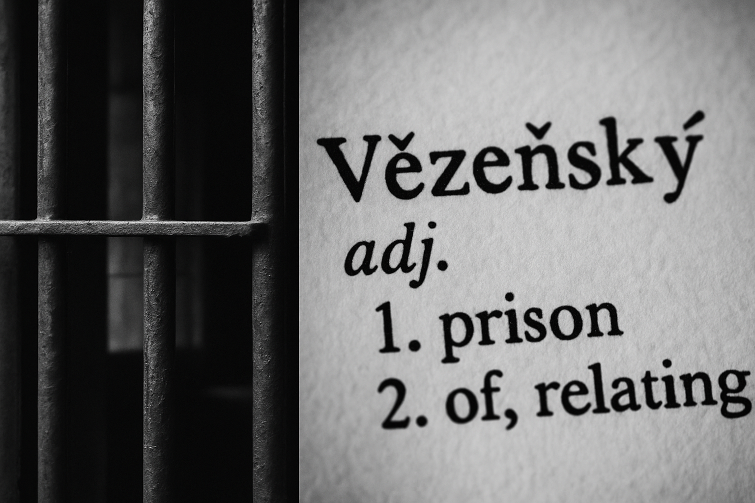 Vězeňské mříže a slovníková definice slova vězeňský – symbolika jazyka a prostředí vězení.